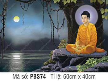 Tranh Phật Thích Ca Mâu Ni PBS74, Đức Phật tọa thiền dưới trăng