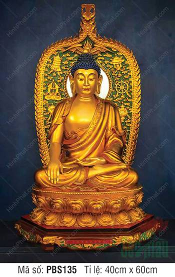 Tranh Phật Thích Ca PBS135, tôn tượng vàng kim ấn xúc địa uy nghiêm