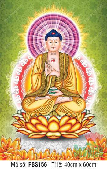 Tranh Phật Thích Ca PBS156, Đức Phật ngự tòa sen vàng rực rỡ