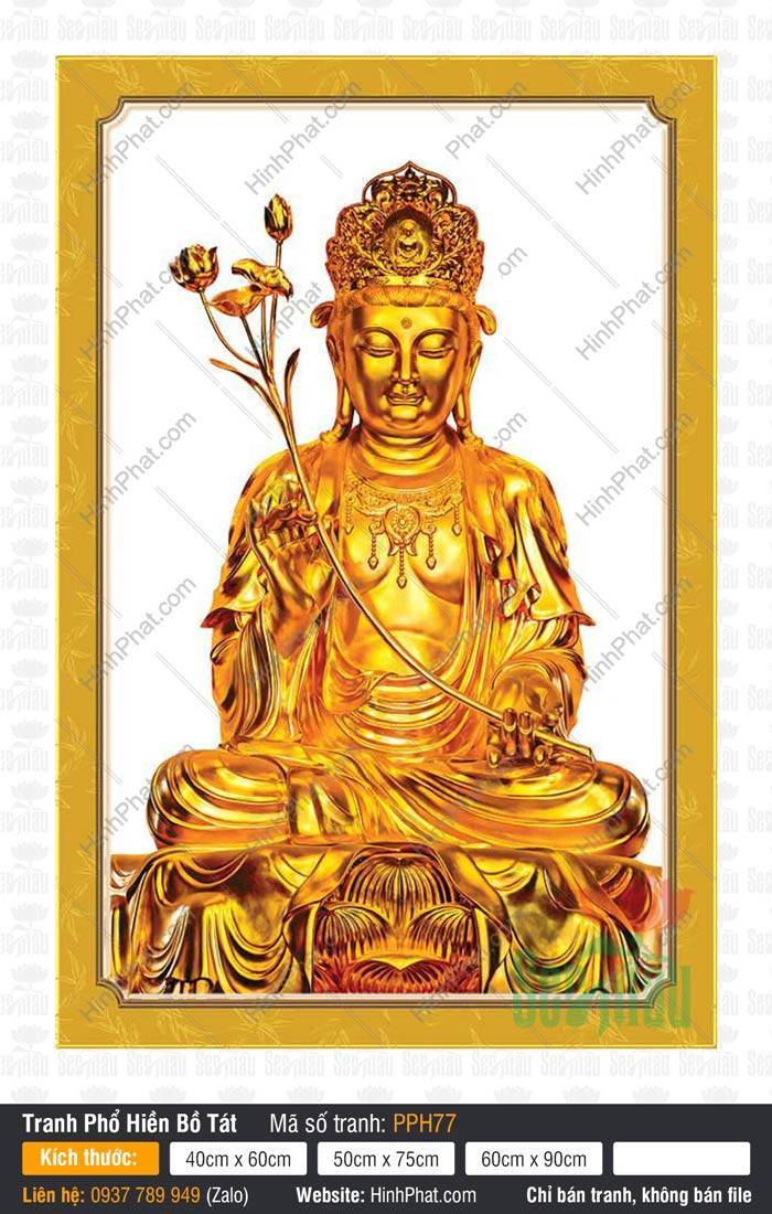 Bồ Tát Phổ Hiền PPH77 Bồ Tát Phổ Hiền PPH77 toàn thân dát vàng rực rỡ đang cầm nhành hoa sen nở rộ