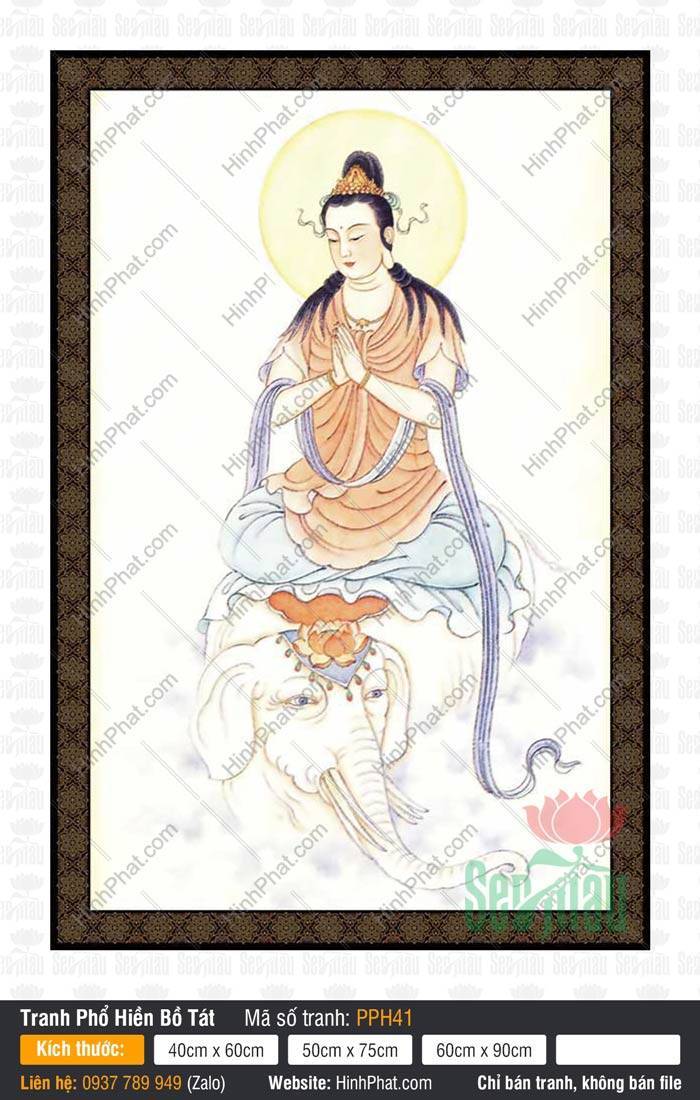 Phổ Hiền Bồ Tát PPH41 Phổ Hiền Bồ Tát PPH41 cưỡi voi trắng sáu ngà chắp tay trang nghiêm thanh thoát