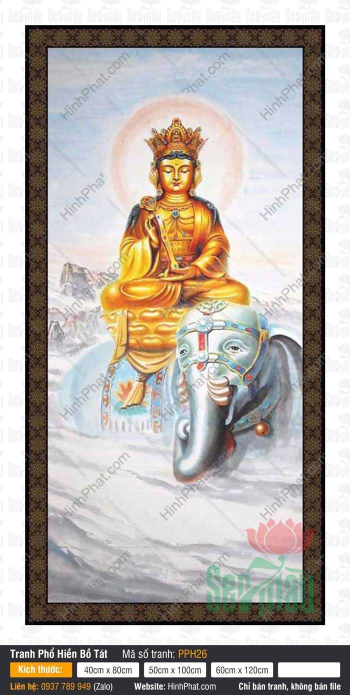 Phổ Hiền Bồ Tát Đẹp PPH26 Phổ Hiền Bồ Tát Đẹp PPH26 vẽ Ngài ngự tòa sen trên lưng voi trắng sáu ngà uy nghiêm