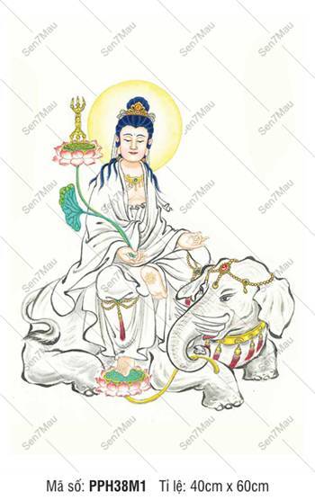 Bồ Tát Phổ Hiền Đẹp PPH38M1, tôn tượng áo trắng trên lưng voi