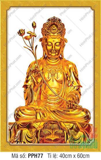 Bồ Tát Phổ Hiền PPH77, tôn tượng kim sắc cầm nhành hoa sen