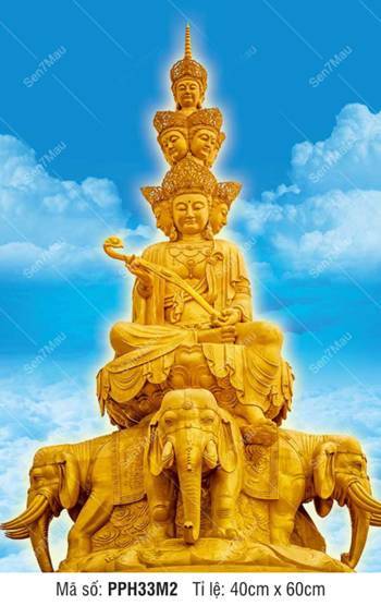 Hình Đức Phổ Hiền Bồ Tát PPH33M2, tôn tượng mười mặt cưỡi bốn voi