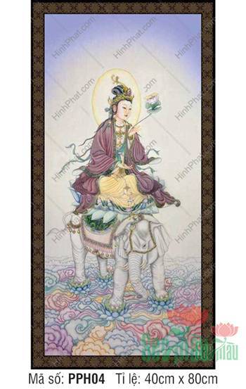 Tranh Phổ Hiền Bồ Tát Đẹp PPH04, tôn ảnh Ngài ngự trên bạch tượng
