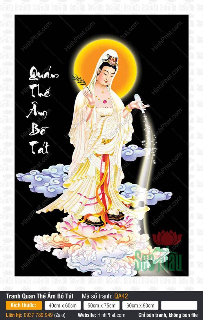 Ảnh Phật Quan Âm Đẹp Nhất QA42 Ảnh Phật Quan Âm Đẹp Nhất QA42 dáng đứng rưới cam lộ trên nền đen tỏa hào quang