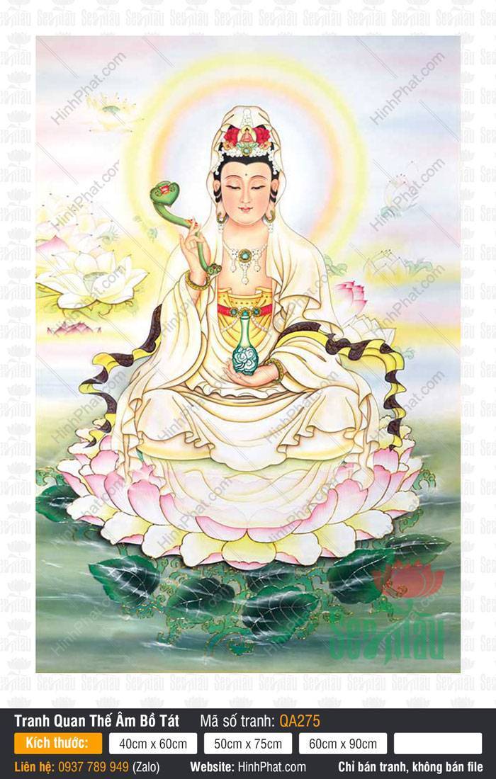 Bồ Tát Quán Thế Âm QA275 Bồ Tát Quán Thế Âm QA275 an tọa đài sen hồng tay cầm ngọc như ý