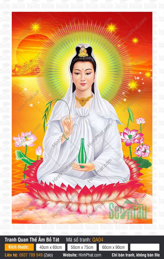 Hình Ảnh Bồ Tát Quán Thế Âm QA04 Hình Ảnh Bồ Tát Quán Thế Âm QA04 ngự đài sen đỏ giữa hoàng hôn