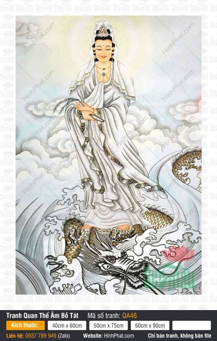 Hình Ảnh Bồ Tát Quán Thế Âm - Size Lớn QA46 Hình Ảnh Bồ Tát Quán Thế Âm Size Lớn QA46 đứng trên đầu rồng sóng nước