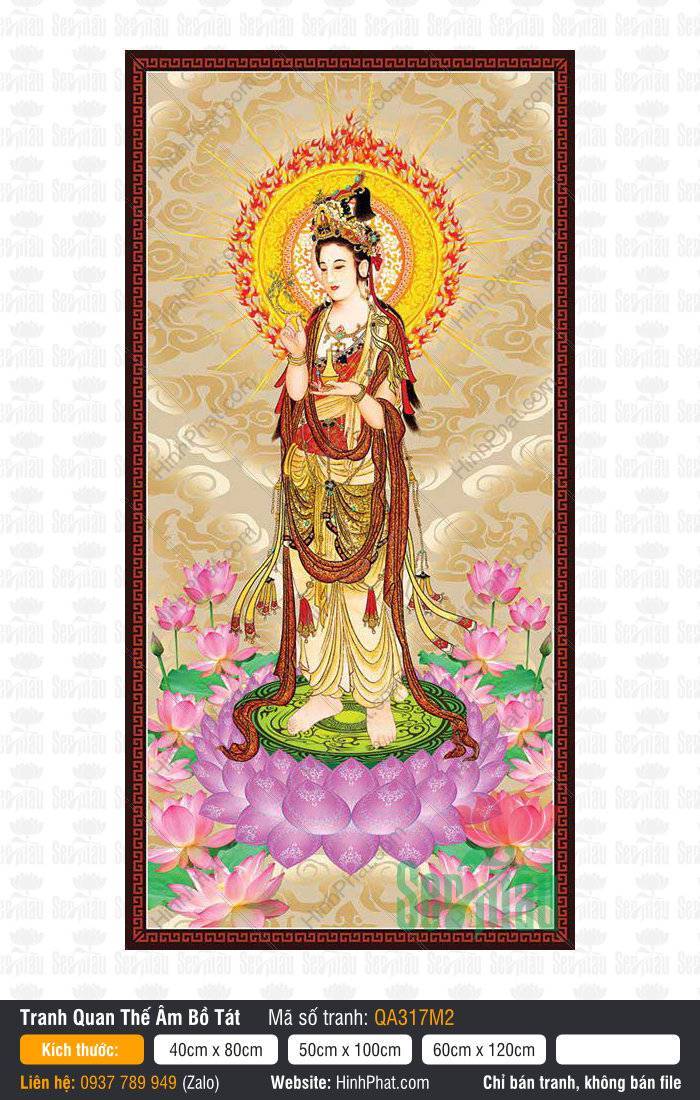 Hình Ảnh Phật Quan Âm Đẹp QA317M2 Bức Hình Ảnh Phật Quan Âm Đẹp QA317M2 đứng trên đài sen tím tỏa hào quang