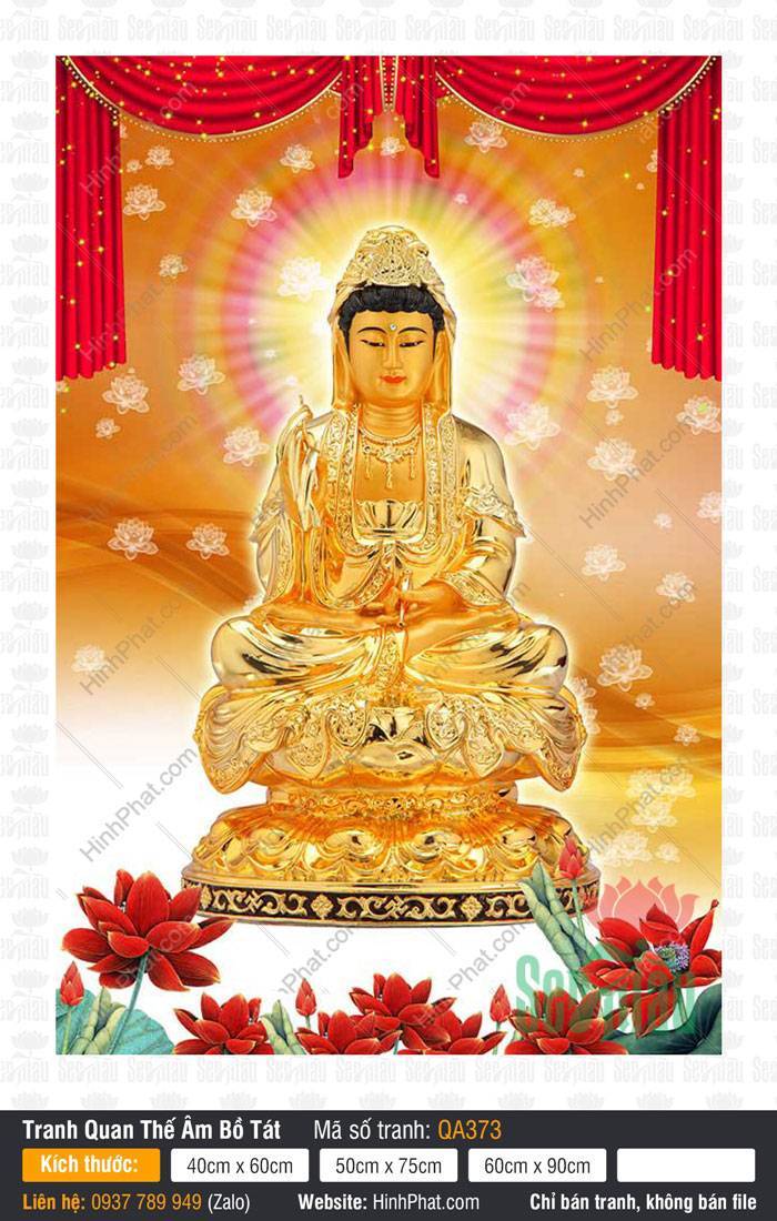 Hình Ảnh Quan Thế Âm Bồ Tát Đẹp Nhất QA373 Hình Ảnh Quan Thế Âm Bồ Tát Đẹp Nhất QA373 tôn tượng vàng ngự đài sen tỏa hào quang