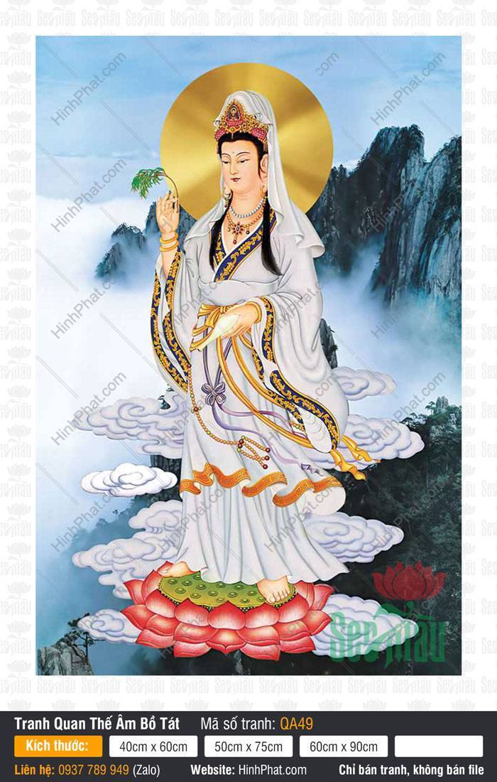 Hình Ảnh Quan Thế Âm Bồ Tát Đẹp QA49 Hình Ảnh Quan Thế Âm Bồ Tát Đẹp QA49 ngự đứng đài sen giữa núi mây