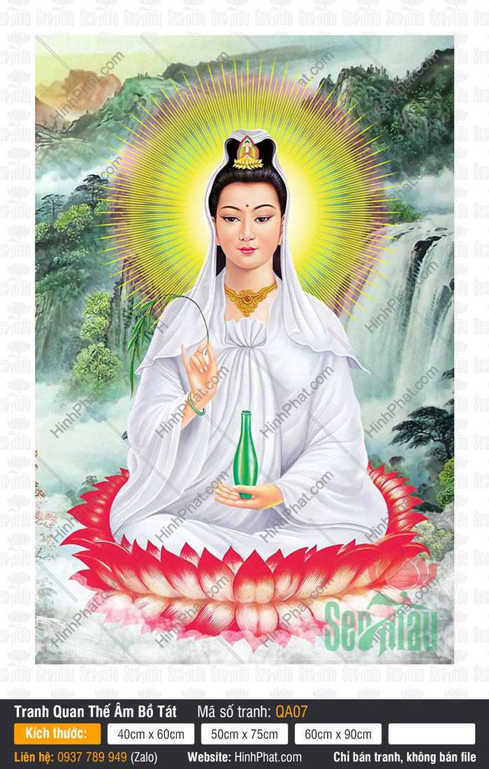 Hình Ảnh Quan Thế Âm Bồ Tát QA07 Hình Ảnh Quan Thế Âm Bồ Tát QA07 tỏa hào quang rực rỡ trên tòa sen hồng