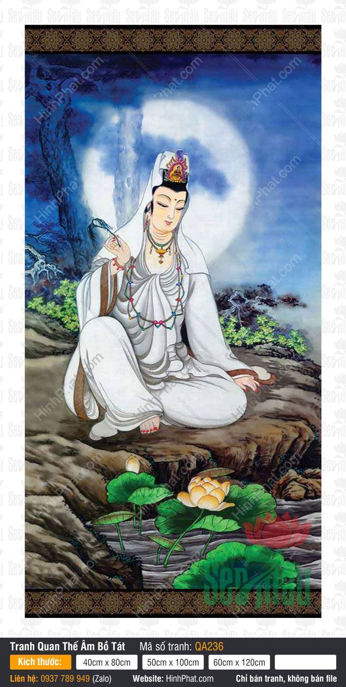 Hình Đẹp Nhất Về Phật Quan Âm Bồ QA236 Hình Đẹp Nhất Về Phật Quan Âm Bồ QA236 an tọa trên mỏm đá bên suối sen trăng