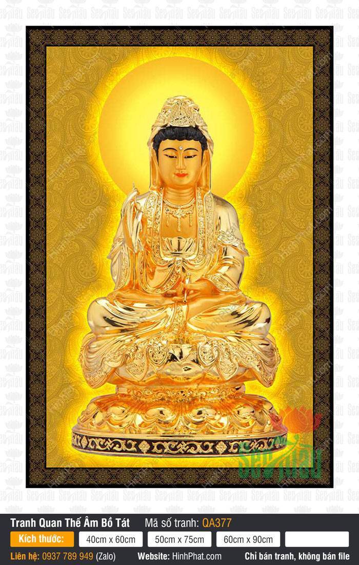 Hình Đẹp Nhất Về Phật Quan Âm Bồ QA377 Hình Đẹp Nhất Về Phật Quan Âm Bồ QA377 tôn tượng vàng ngồi thiền trên tòa sen vàng rực rỡ