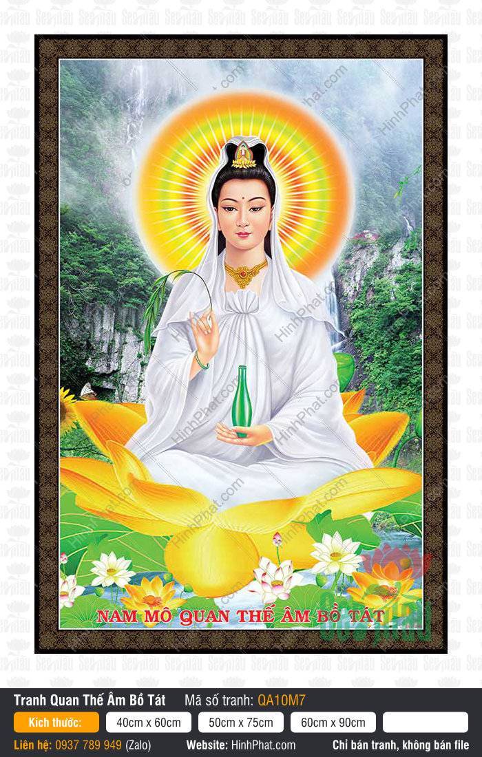 Hình Mẹ Quan Âm Đẹp Nhất QA10M7 Hình Mẹ Quan Âm Đẹp Nhất QA10M7 ngự đài sen vàng bên thác nước núi rừng