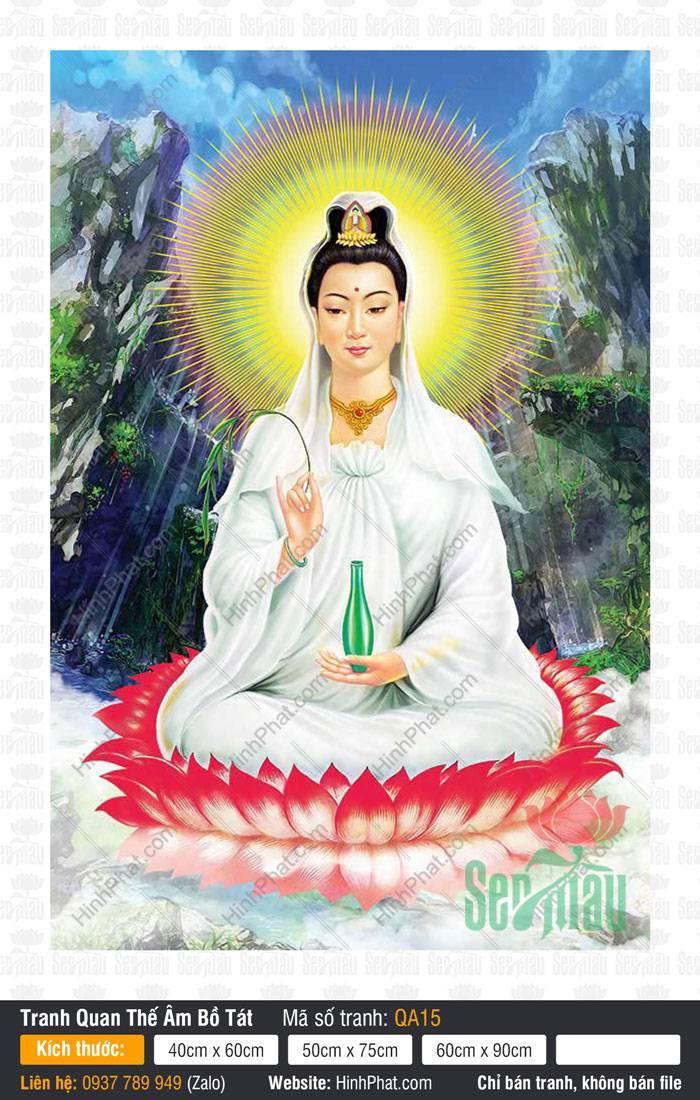 Hình Mẹ Quan Âm Đẹp Nhất QA15 Hình Mẹ Quan Âm Đẹp Nhất QA15 ngự đài sen đỏ giữa khung cảnh núi đá