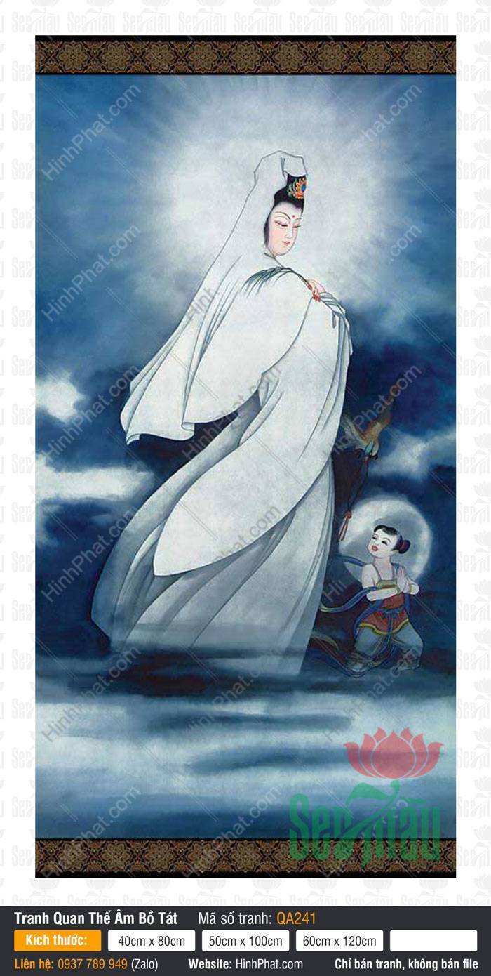 Hình Mẹ Quan Âm Đẹp Nhất QA241 Hình Mẹ Quan Âm Đẹp Nhất QA241 khoác y áo trắng đứng giữa làn mây sương đêm