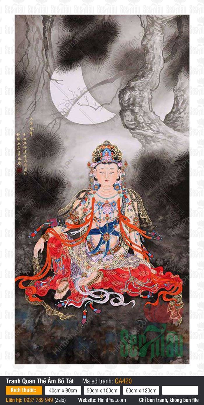 Hình Mẹ Quan Âm Đẹp Nhất QA420 Hình Mẹ Quan Âm Đẹp Nhất QA420 tọa dưới gốc tùng bên ánh trăng tròn thanh tịnh