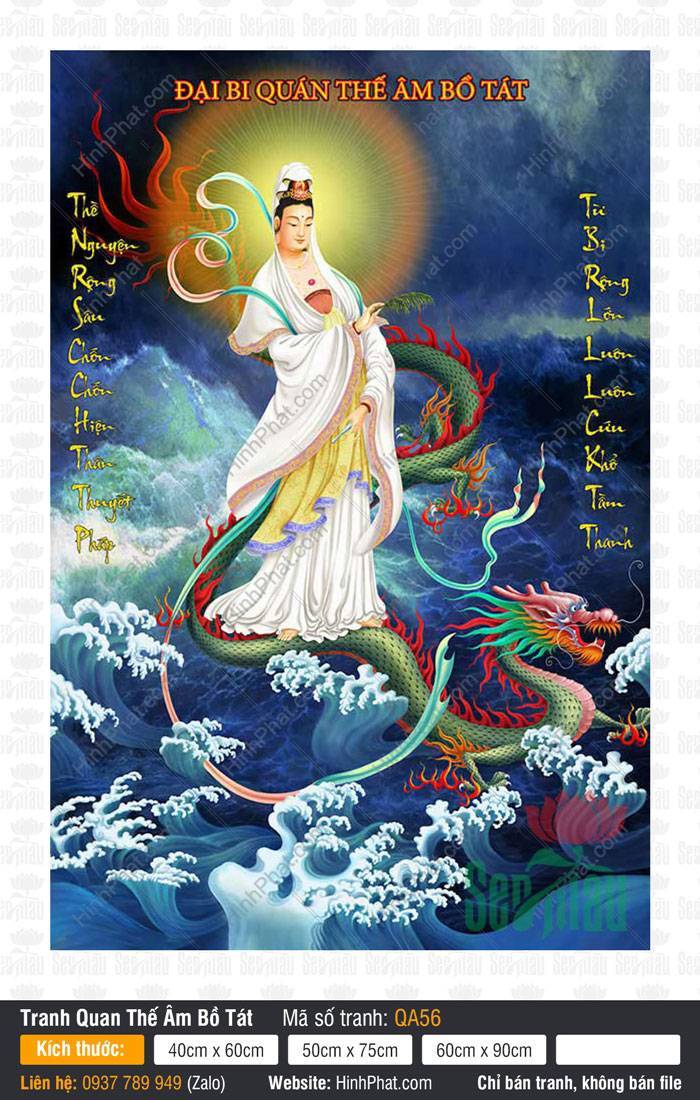 Hình Mẹ Quan Âm Đẹp Nhất QA56 Hình Mẹ Quan Âm Đẹp Nhất QA56 ngự đứng trên thân rồng xanh giữa biển sóng cuộn trào