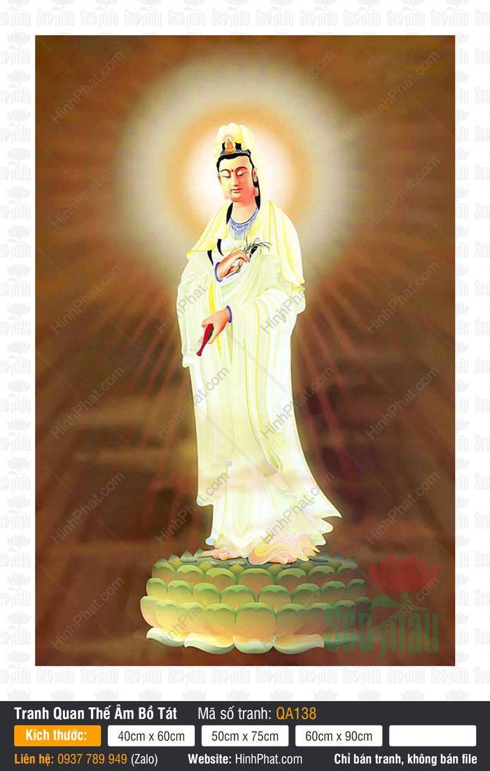 Hình Mẹ Quan Âm Kích Thước Lớn QA138 Hình Mẹ Quan Âm Kích Thước Lớn QA138 đứng trên đài sen tỏa hào quang