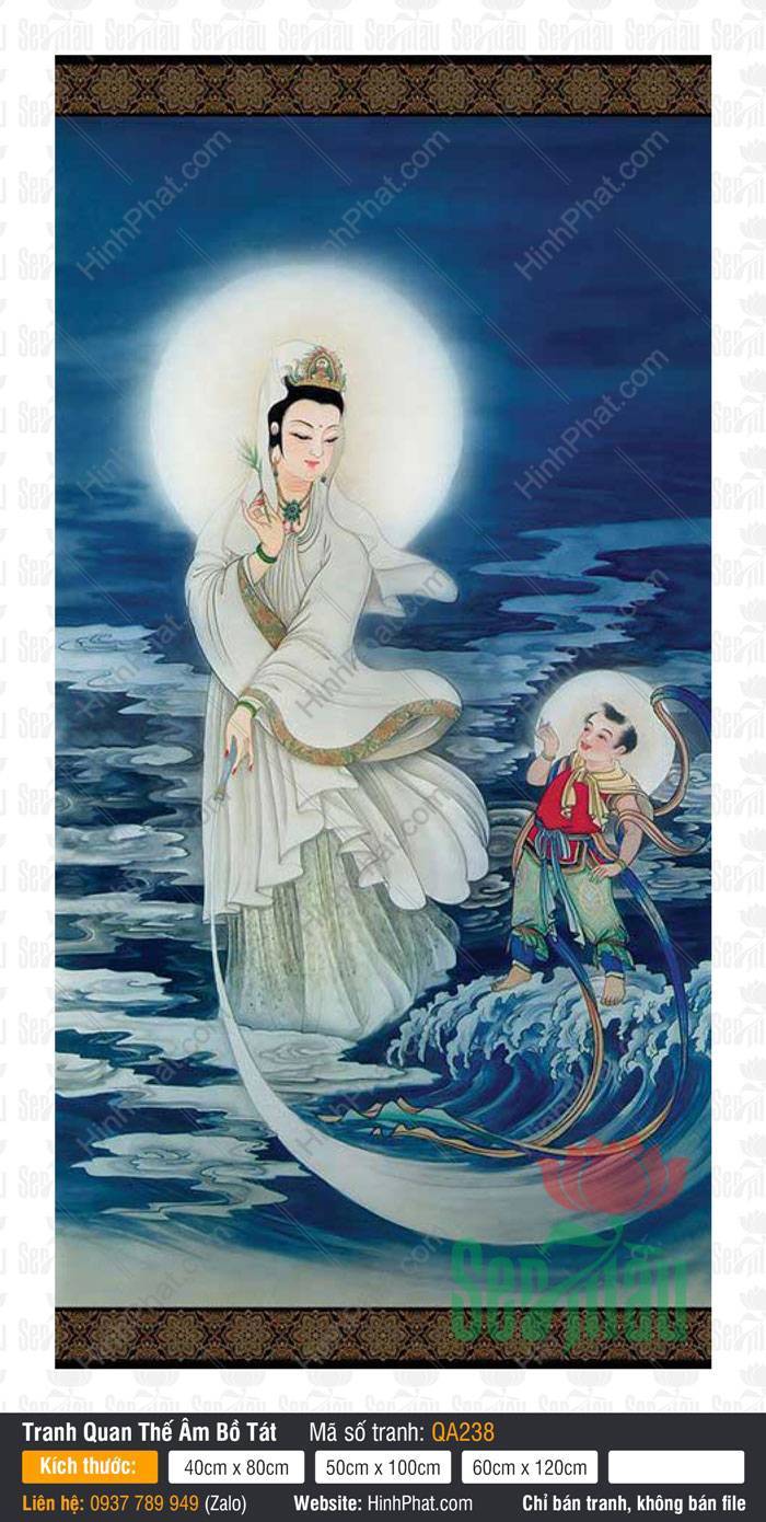 Hình Mẹ Quan Âm Kích Thước Lớn QA238 Hình Mẹ Quan Âm Kích Thước Lớn QA238 rưới nước cam lồ bên đồng tử giữa biển sóng