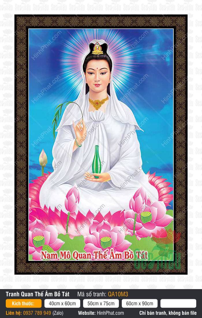 Hình Mẹ Quan Âm QA10M3 Hình Mẹ Quan Âm QA10M3 ngự đài sen hồng tay cầm cành dương liễu