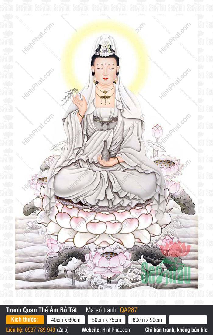 Hình Mẹ Quan Âm QA287 Hình Mẹ Quan Âm QA287 an tọa kiết già trên đài sen trắng rạng rỡ tinh khôi