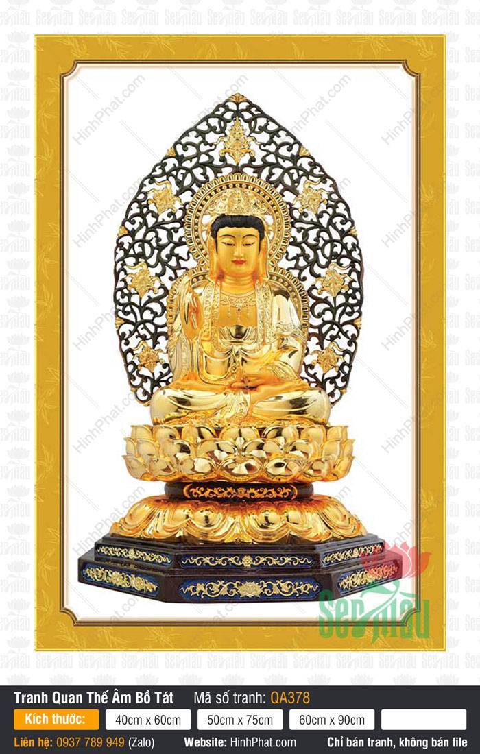 Hình Mẹ Quan Âm QA378 Hình Mẹ Quan Âm QA378 tôn tượng dát vàng ngồi thiền trên tòa sen báu