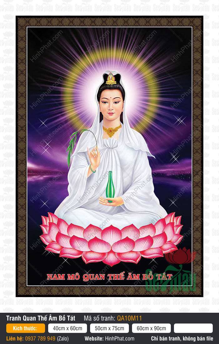 Hình Phật Quan Âm Bồ Tát Đẹp Nhất QA10M11 Hình Phật Quan Âm Bồ Tát Đẹp Nhất QA10M11 ngự đài sen hồng trên nền tím tỏa sáng