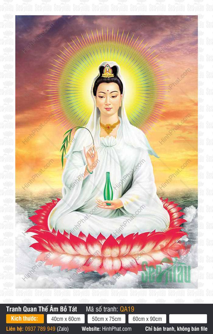 Hình Phật Quan Âm Bồ Tát Đẹp Nhất QA19 Hình Phật Quan Âm Bồ Tát Đẹp Nhất QA19 ngự đài sen đỏ giữa cảnh biển hoàng hôn