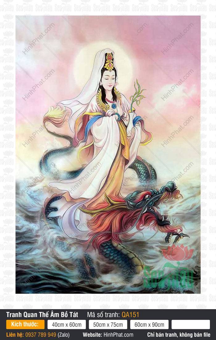 Hinh Quan Am Bo Tat Dep Nhat QA151 Hinh Quan Am Bo Tat Dep Nhat QA151 dáng đứng thanh thoát cưỡi rồng rực rỡ sóng nước