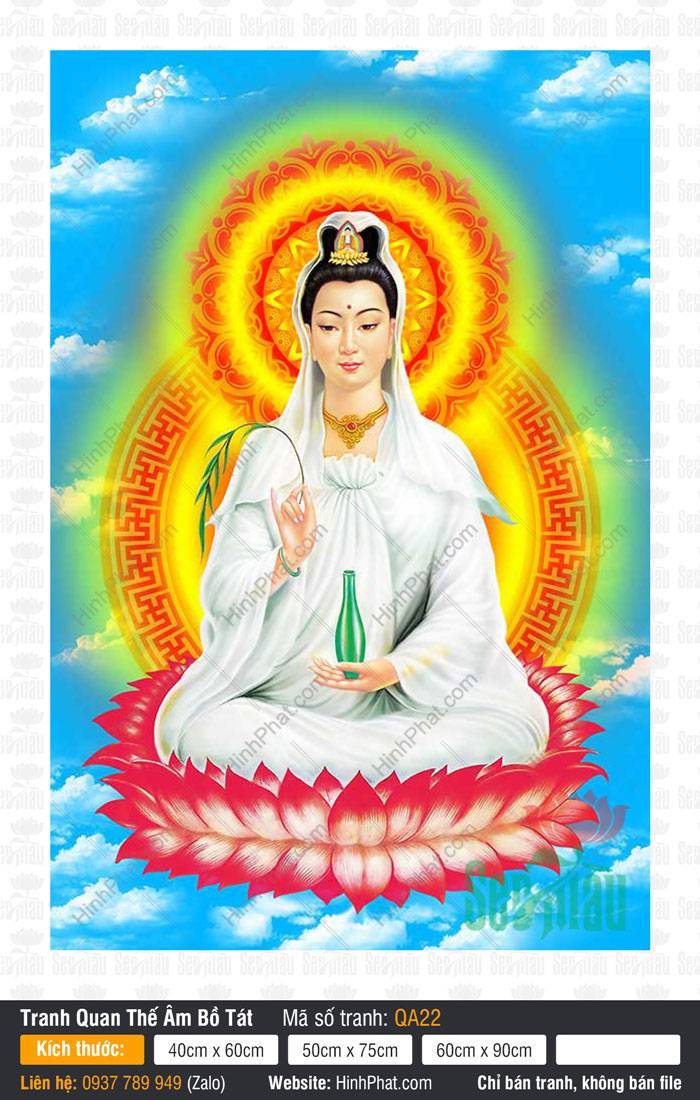 Hinh Quan Am Bo Tat Dep Nhat QA22 Hinh Quan Am Bo Tat Dep Nhat QA22 khoác y áo trắng ngự đài sen đỏ giữa bầu trời mây xanh