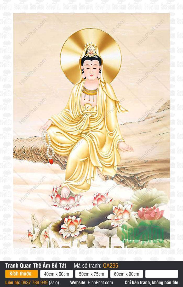 Hinh Quan Am Bo Tat Dep Nhat QA295 Hinh Quan Am Bo Tat Dep Nhat QA295 khoác áo vàng an tọa mỏm đá bên đầm sen