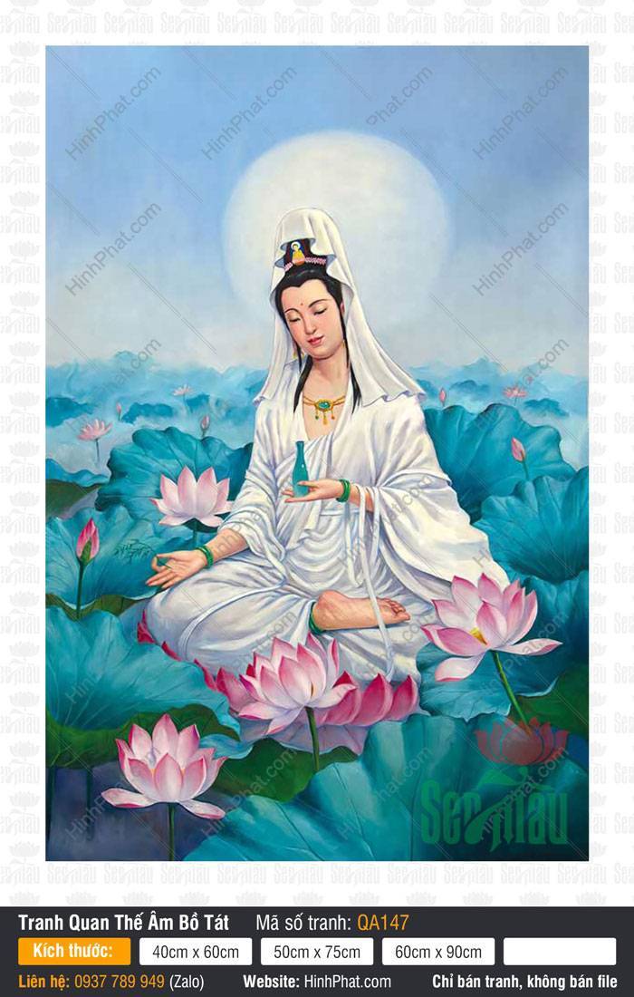Hình Quan Âm Bồ Tát Kích Thước Lớn Nhất QA147 Hình Quan Âm Bồ Tát Kích Thước Lớn Nhất QA147 ngồi đầm sen xanh