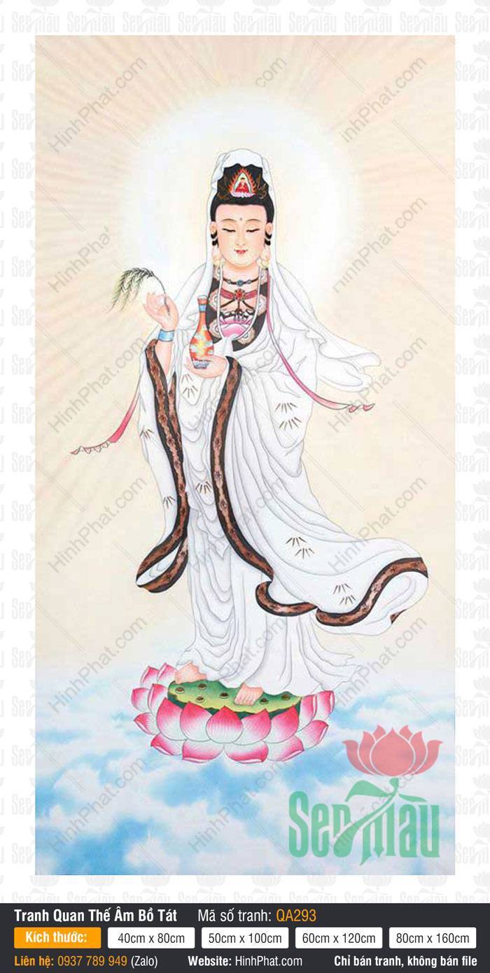 Hình Quan Âm Bồ Tát QA293 Hình Quan Âm Bồ Tát QA293 đứng trên đài sen hồng tay cầm cành dương liễu
