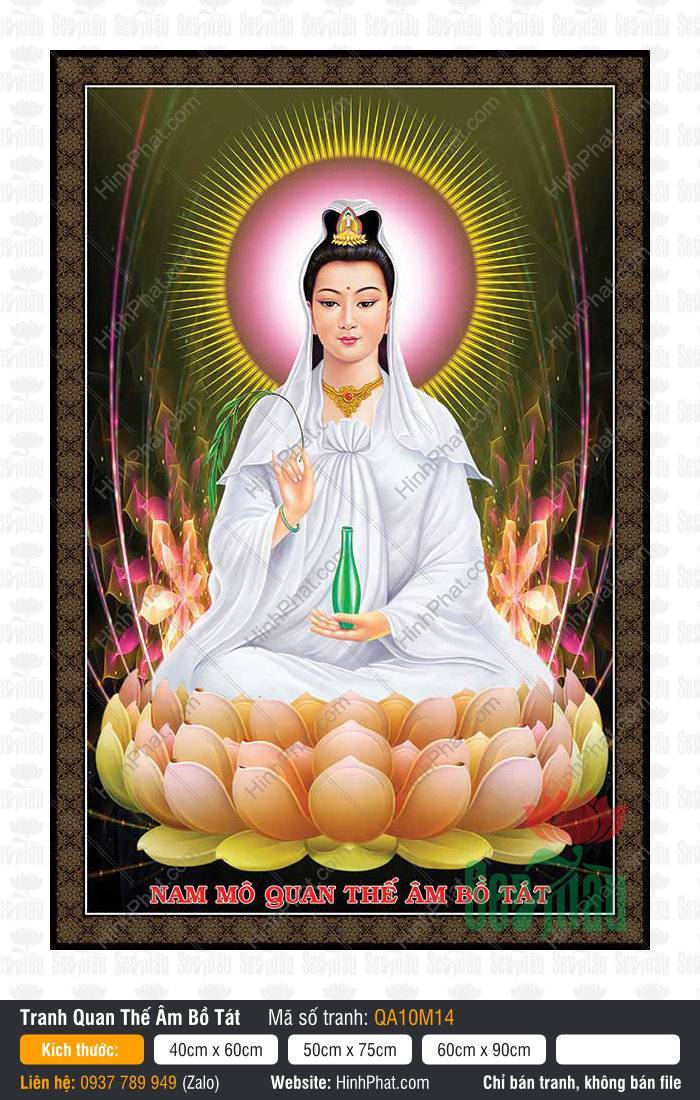 Hình Quan Âm Bồ Tát Size Lớn Nhất QA10M14 Hình Quan Âm Bồ Tát Size Lớn Nhất QA10M14 ngồi trên đài sen vàng chói sáng