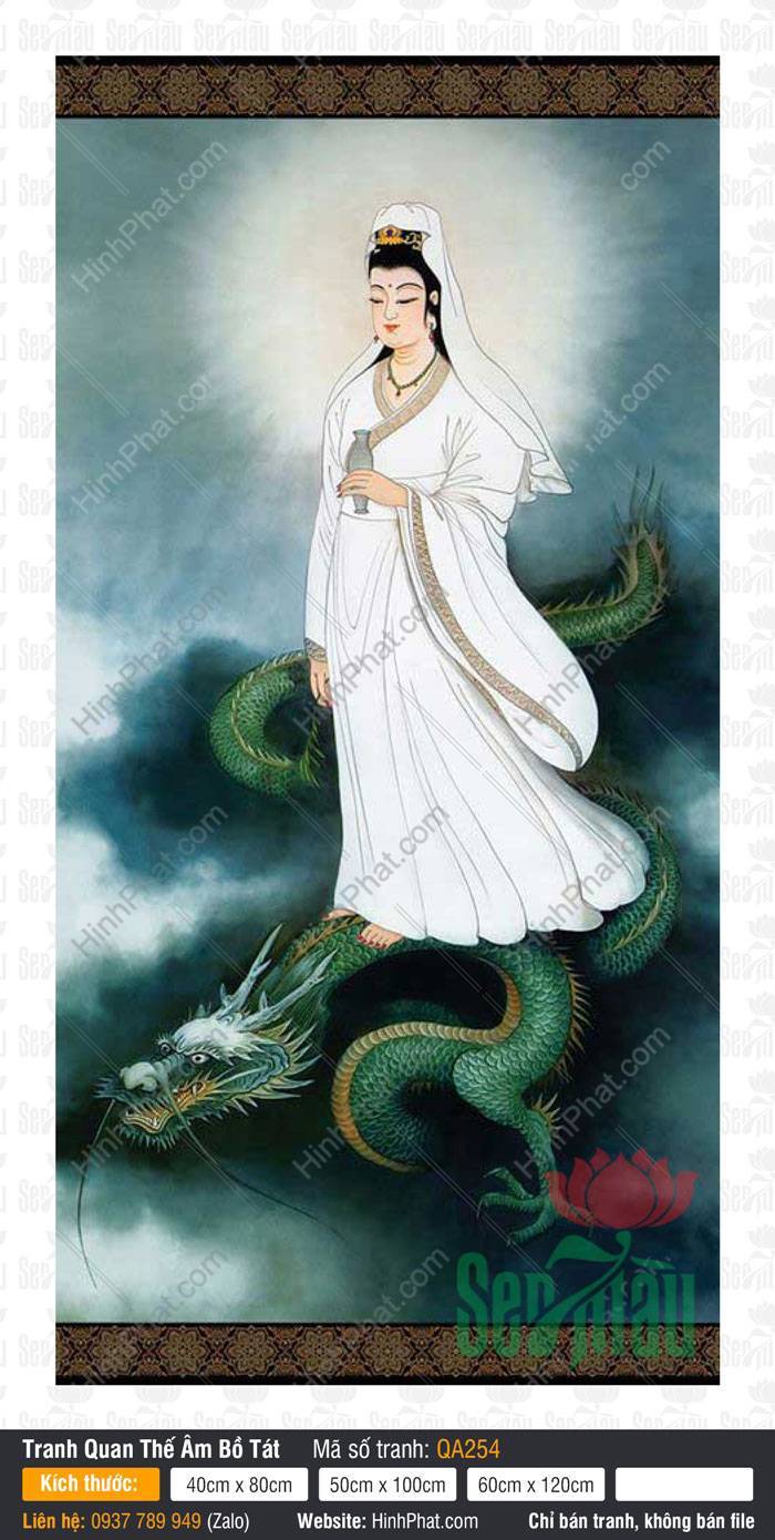 Hình Quan Thế Âm Bồ Tát Chất Lượng Cao QA254 Hình Quan Thế Âm Bồ Tát Chất Lượng Cao QA254 đứng rồng xanh