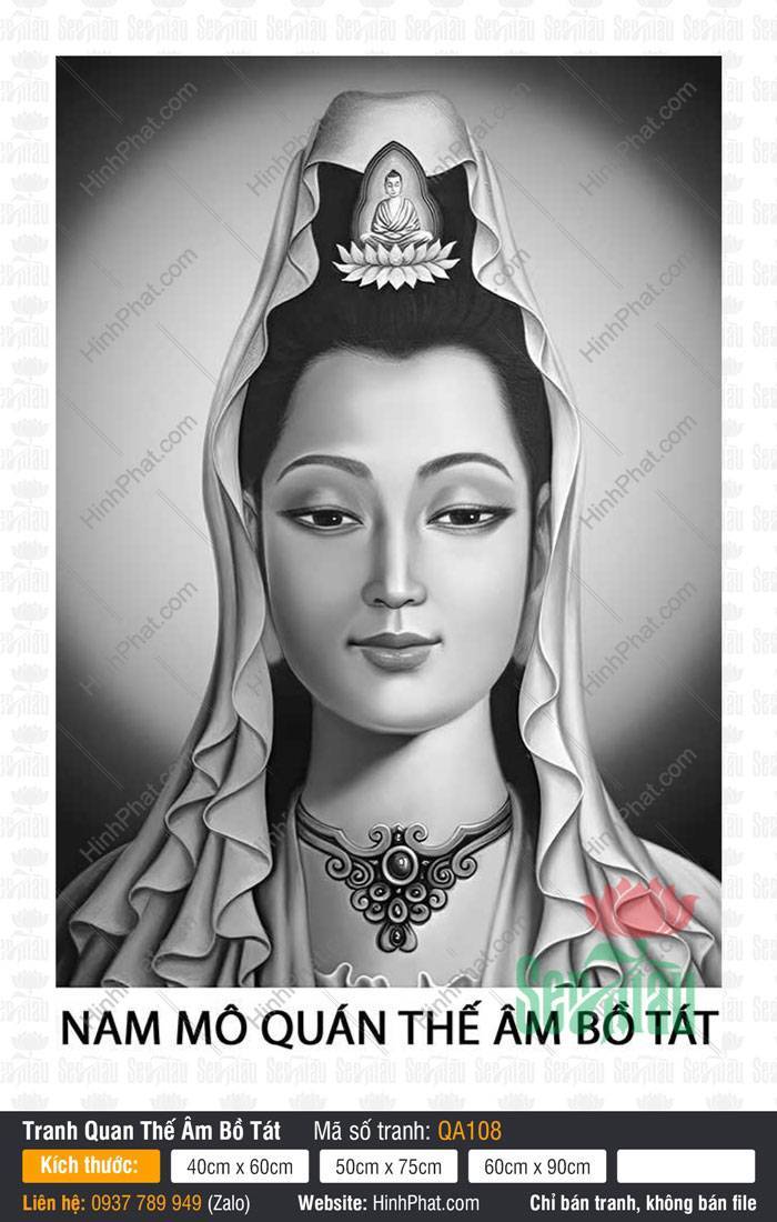 Hình Quán Thế Âm Bồ Tát Đẹp QA108 Hình Quán Thế Âm Bồ Tát Đẹp QA108 chân dung phác họa đen trắng