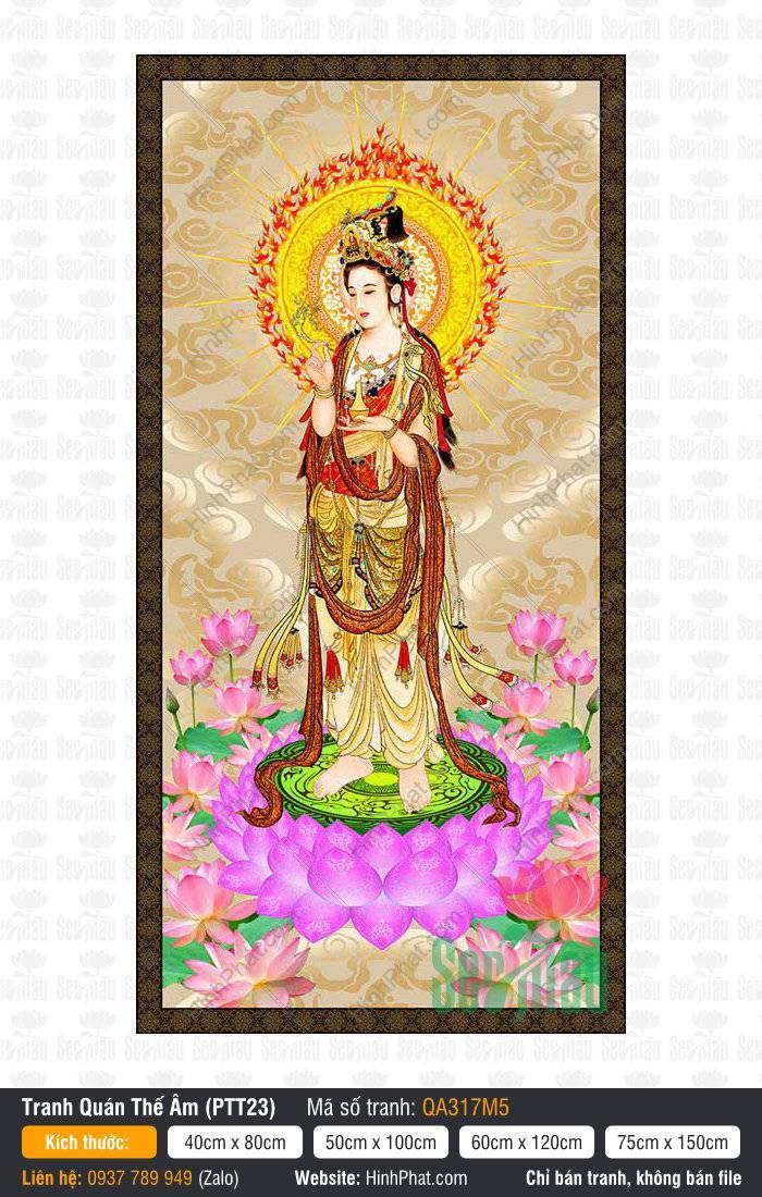 Hình Quán Thế Âm Bồ Tát Đẹp, Quan Thế Âm QA317M5 Hình Quán Thế Âm Bồ Tát Đẹp QA317M5 đứng ngự đài sen lửa