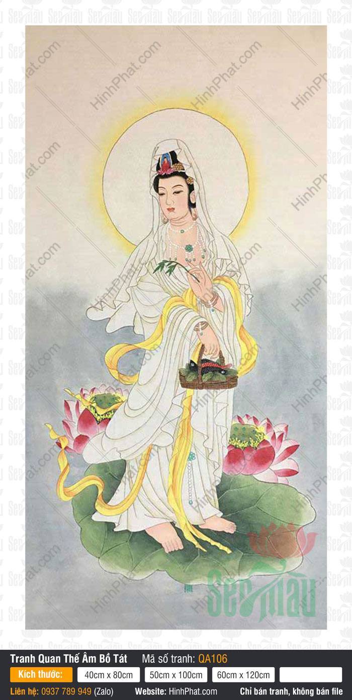 Hình Quan Thế Âm Bồ Tát QA106 Hình Quan Thế Âm Bồ Tát QA106 đứng trên lá sen