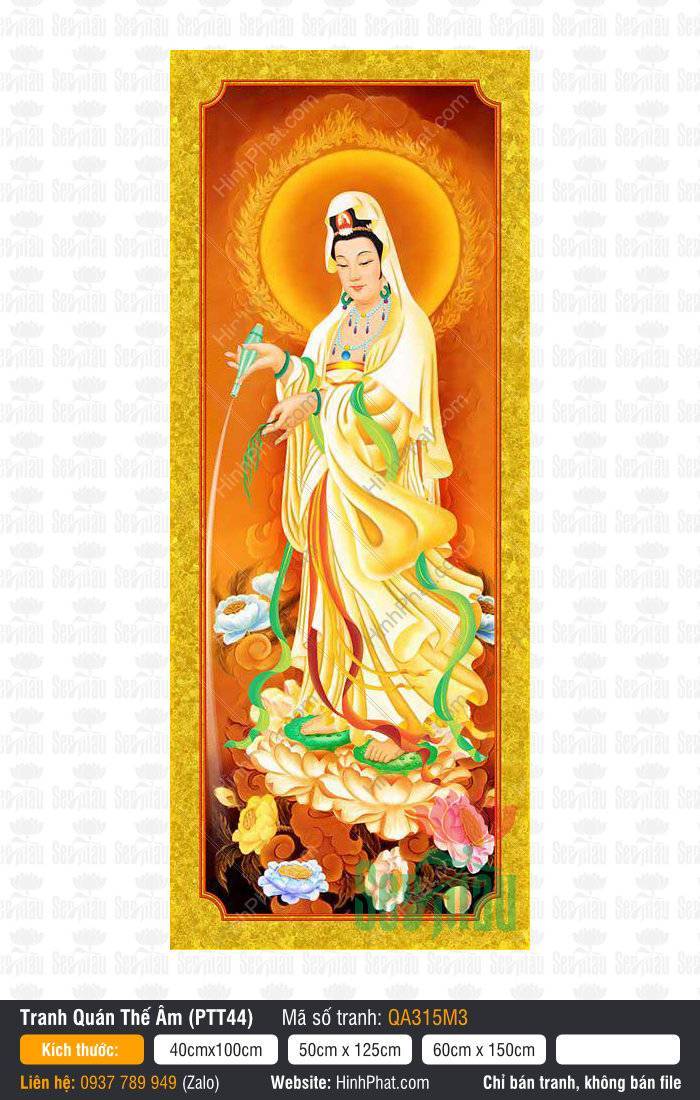 Hình Quan Thế Âm Bồ Tát, Quan Thế Âm QA315M3 Hình Quan Thế Âm Bồ Tát QA315M3 đứng ngự đài sen dốc bình cam lộ