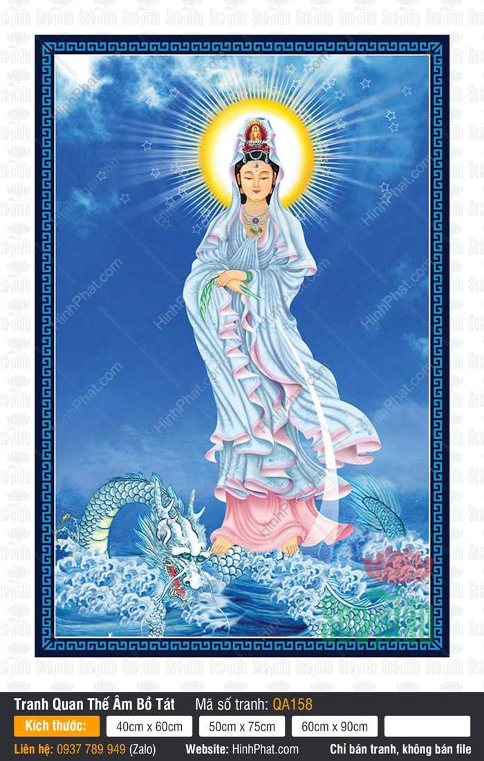 Quan Âm Bồ Tát QA158 Quan Âm Bồ Tát QA158 ngự trên lưng rồng trắng giữa đại dương cuộn sóng