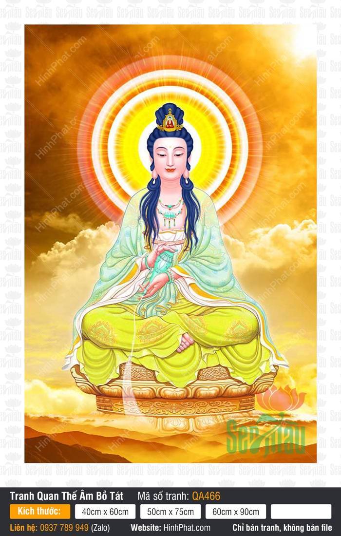 Tôn Ảnh Quán Thế Âm Bồ Tát QA466 Tôn Ảnh Quán Thế Âm Bồ Tát QA466 ngự tòa sen vàng với hào quang tỏa sáng rực rỡ