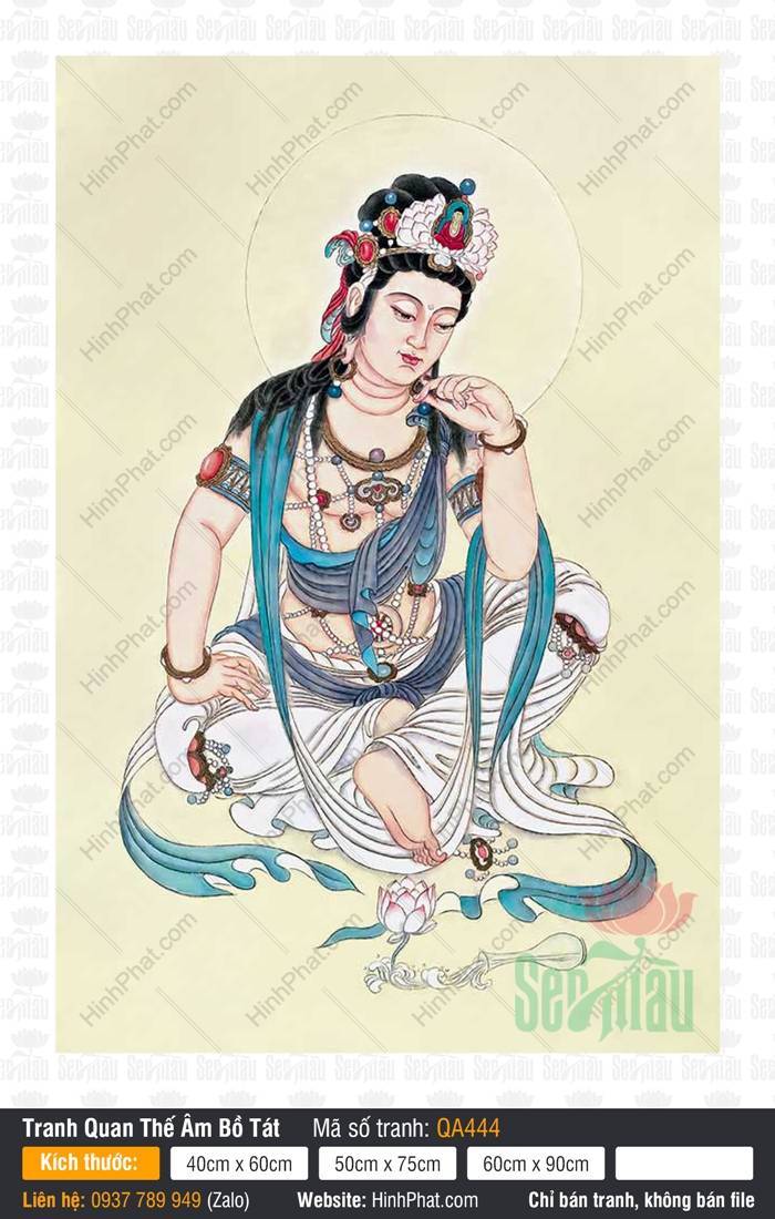 Tranh Mẹ Quan Âm QA444 Tranh Mẹ Quan Âm QA444 tôn ảnh Bồ Tát tọa thiền tự tại thanh khiết