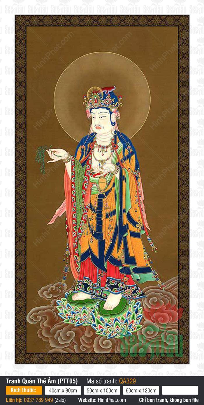 Quán Thế Âm Bồ Tát, Hình Quán Thế Âm Đẹp QA329 Quán Thế Âm Bồ Tát, Hình Quán Thế Âm Đẹp QA329 ngự hai đài sen