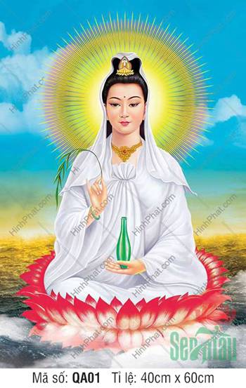 Ảnh Phật Quan Âm Đẹp Nhất QA01, Quan Âm áo trắng ngự đài sen