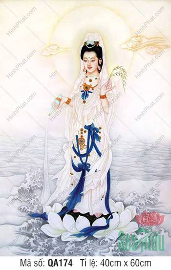 Ảnh Phật Quan Âm Đẹp Nhất QA174, áo trắng ngự đài sen