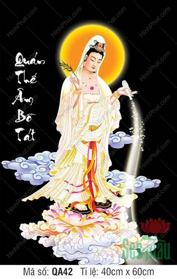 Ảnh Phật Quan Âm Đẹp Nhất QA42, dáng đứng rưới cam lộ nền đen